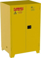 Jamco - 2 Door, 2 Shelf, Yellow Steel Double Wall Safety Cabinet for Flammable and Combustible Liquids - 70" High x 34" Wide x 43" Deep, Manual Closing Door, 3 Point Key Lock, 90 Gal Capacity - USA Tool & Supply