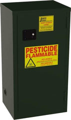 Jamco - 1 Door, 2 Shelf, Green Steel Double Wall Safety Cabinet for Flammable and Combustible Liquids - 44" High x 18" Wide x 23" Deep, Manual Closing Door, 3 Point Key Lock, 18 Gal Capacity - USA Tool & Supply