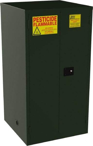 Jamco - 2 Door, 2 Shelf, Green Steel Double Wall Safety Cabinet for Flammable and Combustible Liquids - 65" High x 34" Wide x 34" Deep, Self Closing Door, 3 Point Key Lock, 60 Gal Capacity - USA Tool & Supply