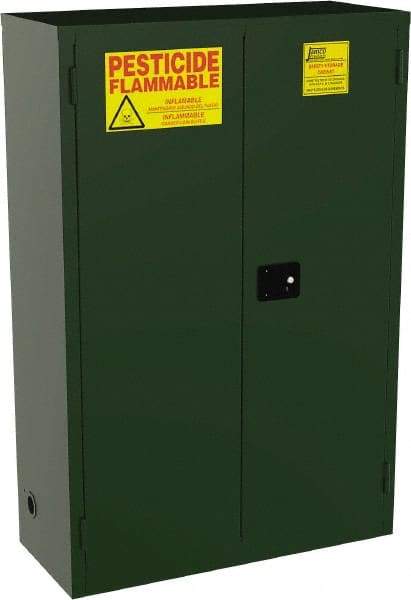 Jamco - 2 Door, 2 Shelf, Green Steel Double Wall Safety Cabinet for Flammable and Combustible Liquids - 44" High x 18" Wide x 43" Deep, Self Closing Door, 3 Point Key Lock, 45 Gal Capacity - USA Tool & Supply