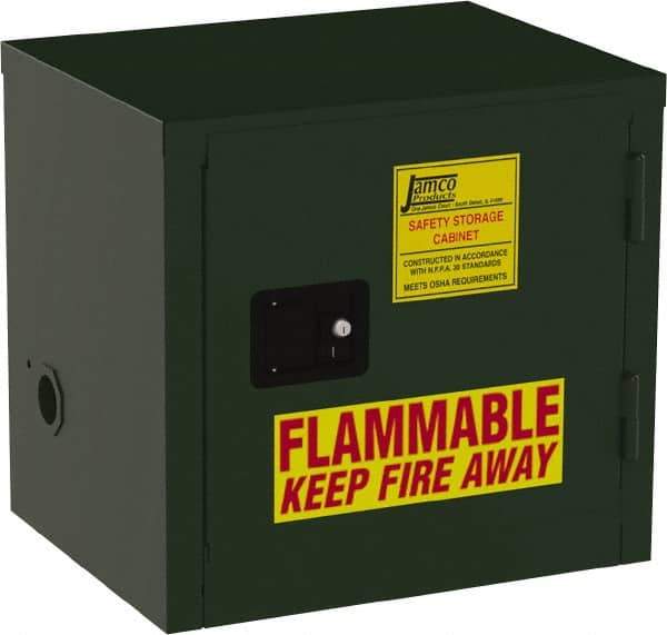 Jamco - 1 Door, Green Steel Double Wall Safety Cabinet for Flammable and Combustible Liquids - 22" High x 18" Wide x 23" Deep, Self Closing Door, 3 Point Key Lock, 6 Gal Capacity - USA Tool & Supply