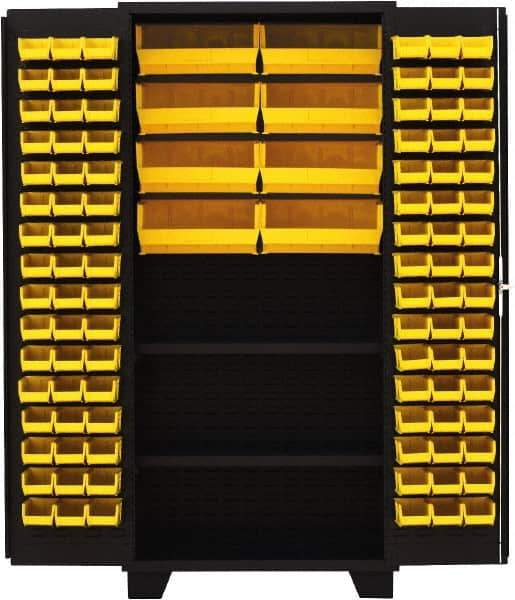 Jamco - 2 Shelf 104 Bin Storage Cabinet - Steel, 36" Wide x 24" Deep x 78" High, Black - USA Tool & Supply