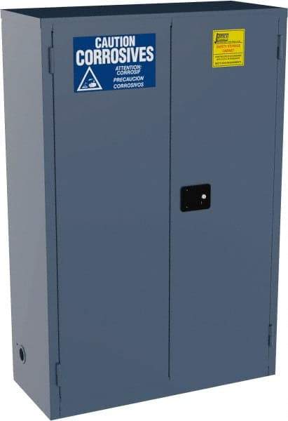 Jamco - 2 Door, 2 Shelf, Blue Steel Double Wall Safety Cabinet for Flammable and Combustible Liquids - 65" High x 18" Wide x 43" Deep, Self Closing Door, 3 Point Key Lock, 45 Gal Capacity - USA Tool & Supply