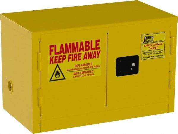 Jamco - 2 Door, Yellow Steel Double Wall Safety Cabinet for Flammable and Combustible Liquids - 22" High x 18" Wide x 34" Deep, Manual Closing Door, 3 Point Key Lock, 11 Gal Capacity - USA Tool & Supply