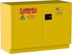 Jamco - 2 Door, 1 Shelf, Yellow Steel Double Wall Safety Cabinet for Flammable and Combustible Liquids - 35" High x 22" Wide x 48" Deep, Manual Closing Door, 3 Point Key Lock, 30 Gal Capacity - USA Tool & Supply