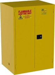 Jamco - 2 Door, 2 Shelf, Yellow Steel Double Wall Safety Cabinet for Flammable and Combustible Liquids - 65" High x 34" Wide x 43" Deep, Self Closing Door, 3 Point Key Lock, 90 Gal Capacity - USA Tool & Supply