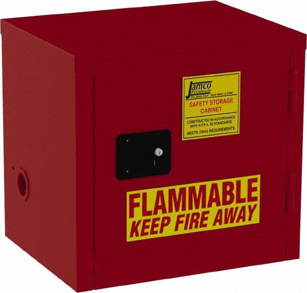 Jamco - 1 Door, 1 Shelf, Red Steel Double Wall Safety Cabinet for Flammable and Combustible Liquids - 22" High x 18" Wide x 23" Deep, Manual Closing Door, 3 Point Key Lock, 12 Gal Capacity - USA Tool & Supply