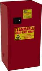 Jamco - 1 Door, 3 Shelf, Red Steel Double Wall Safety Cabinet for Flammable and Combustible Liquids - 35" High x 18" Wide x 23" Deep, Self Closing Door, 3 Point Key Lock, 24 Gal Capacity - USA Tool & Supply