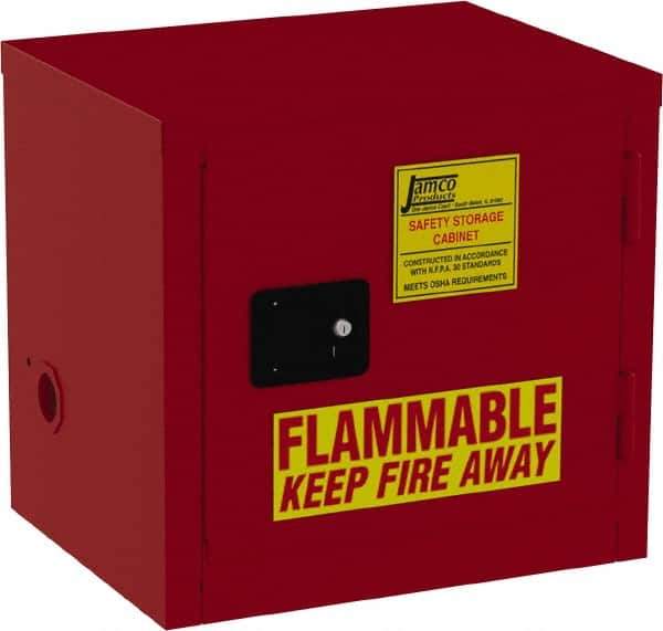 Jamco - 1 Door, 1 Shelf, Red Steel Double Wall Safety Cabinet for Flammable and Combustible Liquids - 22" High x 18" Wide x 23" Deep, Self Closing Door, 3 Point Key Lock, 12 Gal Capacity - USA Tool & Supply