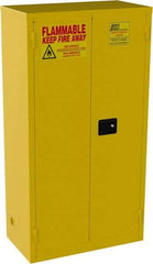 Jamco - 2 Door, 3 Shelf, Yellow Steel Double Wall Safety Cabinet for Flammable and Combustible Liquids - 65" High x 18" Wide x 34" Deep, Manual Closing Door, 3 Point Key Lock, 44 Gal Capacity - USA Tool & Supply