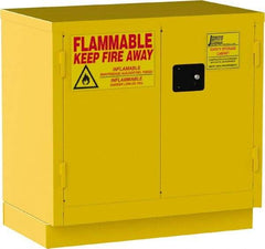 Jamco - 2 Door, 1 Shelf, Yellow Steel Double Wall Safety Cabinet for Flammable and Combustible Liquids - 35" High x 22" Wide x 36" Deep, Self Closing Door, 3 Point Key Lock, 22 Gal Capacity - USA Tool & Supply