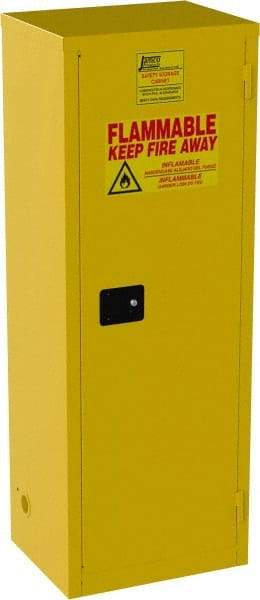 Jamco - 1 Door, 3 Shelf, Yellow Steel Double Wall Safety Cabinet for Flammable and Combustible Liquids - 65" High x 18" Wide x 23" Deep, Self Closing Door, 3 Point Key Lock, 24 Gal Capacity - USA Tool & Supply