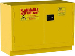 Jamco - 2 Door, 1 Shelf, Yellow Steel Double Wall Safety Cabinet for Flammable and Combustible Liquids - 35" High x 22" Wide x 48" Deep, Self Closing Door, 3 Point Key Lock, 30 Gal Capacity - USA Tool & Supply