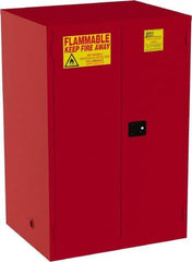 Jamco - 2 Door, 5 Shelf, Red Steel Double Wall Safety Cabinet for Flammable and Combustible Liquids - 65" High x 34" Wide x 43" Deep, Manual Closing Door, 3 Point Key Lock, 120 Gal Capacity - USA Tool & Supply