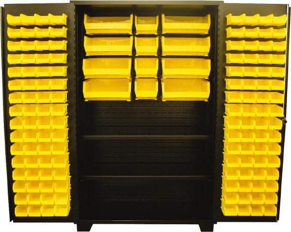 Jamco - 2 Shelf 140 Bin Storage Cabinet - Steel, 48" Wide x 24" Deep x 78" High, Black - USA Tool & Supply