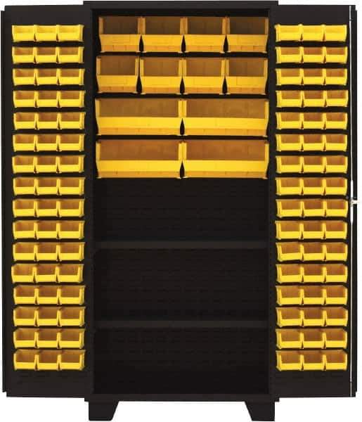 Jamco - 2 Shelf 108 Bin Storage Cabinet - Steel, 36" Wide x 24" Deep x 78" High, Black - USA Tool & Supply