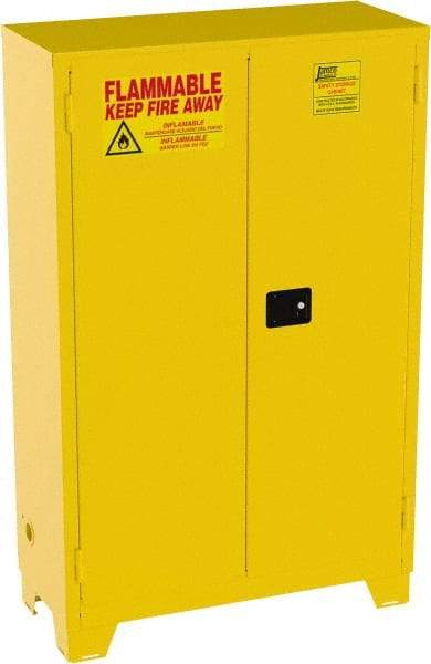 Jamco - 2 Door, 2 Shelf, Yellow Steel Double Wall Safety Cabinet for Flammable and Combustible Liquids - 70" High x 43" Wide x 18" Deep, Manual Closing Door, 3 Point Key Lock, 45 Gal Capacity - USA Tool & Supply