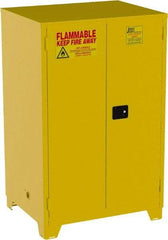 Jamco - 2 Door, 2 Shelf, Yellow Steel Double Wall Safety Cabinet for Flammable and Combustible Liquids - 70" High x 34" Wide x 43" Deep, Self Closing Door, 3 Point Key Lock, 90 Gal Capacity - USA Tool & Supply