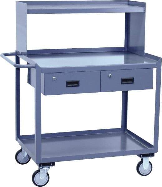 Jamco - Flush Mobile Work Bench with Shelf Riser - Steel, Gray, 24" Long x 36" Deep x 52" High - USA Tool & Supply