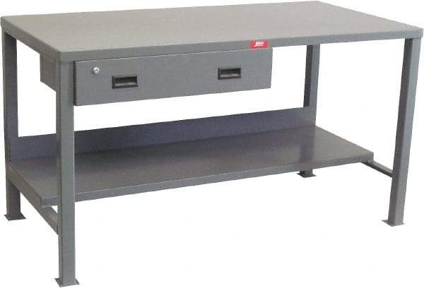 Jamco - 72 Wide x 36" Deep x 34" High, 12 Gauge Steel Heavy-Duty Workbench with Drawer - 12 Gauge Steel Top, Fixed Legs, Gray - USA Tool & Supply