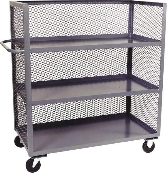 Jamco - 3,000 Lb Capacity, 3 Shelf, 3-Sided Steel Mesh Stock Truck - 24" Long x 48" Wide x 57" High, 6" Diam Phenolic Wheels - USA Tool & Supply