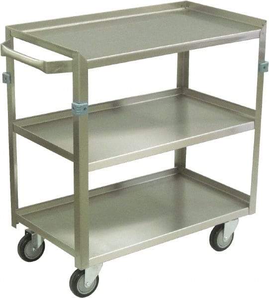 Jamco - 600 Lb Capacity, 36" Wide x 22" Long x 34" High Shelf Cart - 3 Shelf, Stainless Steel, 4 Swivel Casters - USA Tool & Supply