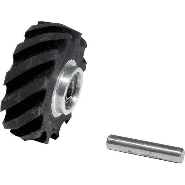 Dynabrade - 2" Diam x 5/8" Wide Contact Wheel Assembly - 5/8" Arbor Hole, Crowned, 40 Duro Rubber Face - USA Tool & Supply