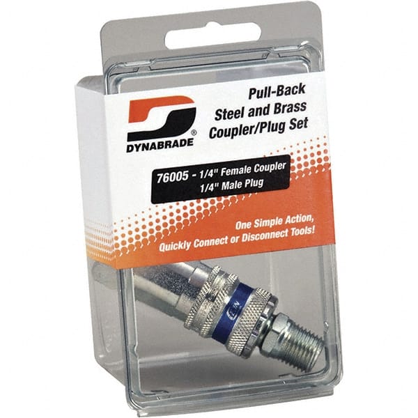 Dynabrade - 2 Piece 1/4" Body 1/4 NPT 150 psi Brass/Steel Industrial Pneumatic Coupling Plug Set - USA Tool & Supply