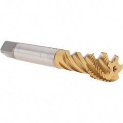 Emuge - M18x1.50 Metric Fine 5 Flute 6H Bottoming Spiral Flute Tap - Cobalt, TiN Finish, 110mm OAL, Right Hand Flute, Right Hand Thread, Series Enorm - USA Tool & Supply