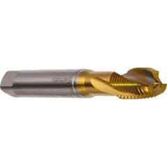 Emuge - M10x1.50 Metric 3 Flute 6H Modified Bottoming Spiral Flute Tap - Cobalt, TiN Finish, 100mm OAL, Right Hand Flute, Right Hand Thread, Series Rekord DF - USA Tool & Supply