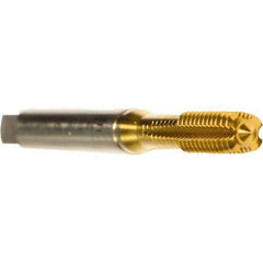 Emuge - M3x0.50 Metric 6HX Modified Bottoming Thread Forming Tap - Cobalt, TiN Finish, 56mm OAL, 11mm Thread Length, Right Hand Thread, Series Druck - USA Tool & Supply