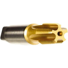 Emuge - 3/8-18 NPTF Thread, 5 Flute Standard Pipe Tap - 4.331" OAL, 1.06" Thread Length, 0.7" Shank Diam, TiN Finish, Cobalt - Exact Industrial Supply