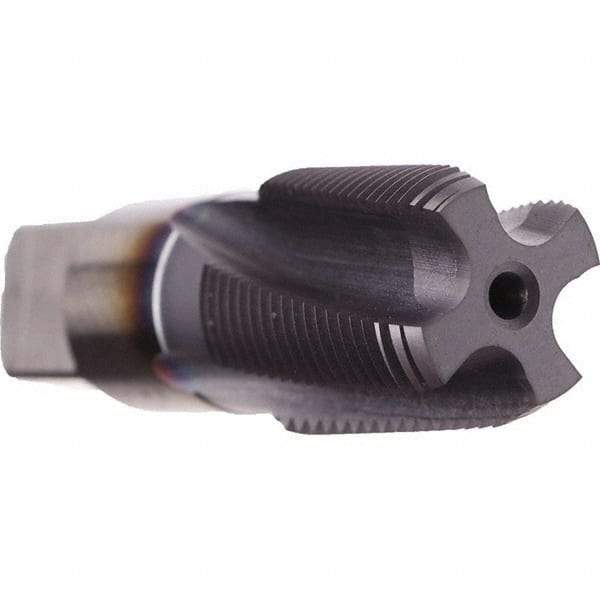 Emuge - 3/4-14 NPTF, 10° Helix, 3 Flutes, TiCN Finish, Cobalt, Spiral Flute Pipe Tap - Right Hand Flute, 1.38" Thread Length, 0.679" Square Size, Series KEG - USA Tool & Supply