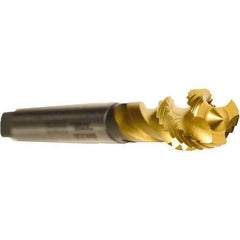 Emuge - M22x2.50 Metric 4 Flute 6H Modified Bottoming Spiral Flute Tap - Cobalt, TiN Finish, 140mm OAL, Right Hand Flute, Right Hand Thread, Series Enorm - USA Tool & Supply