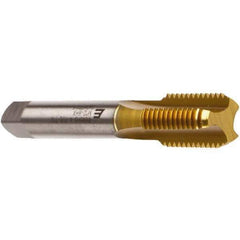 Emuge - M12x1.75 Metric Coarse 6HX 3 Flute TiN Finish Cobalt Straight Flute Machine Tap - Bottoming, Right Hand Thread, 3-3/8" OAL, 0.984" Thread Length, Oversize - Exact Industrial Supply