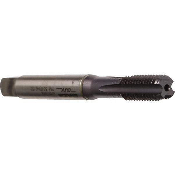 Emuge - M8x1.25 Metric Coarse 6HX 4 Flute TiCN Finish Cobalt Straight Flute Machine Tap - Modified Bottoming, Right Hand Thread, 90mm OAL, 20mm Thread Length, Oversize, Through Coolant - USA Tool & Supply