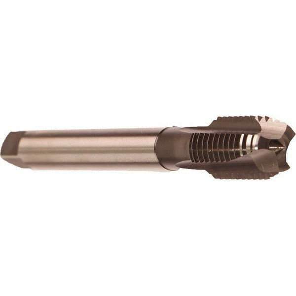 Emuge - 7/16-20 UNF, 3 Flute, Nitride Finish, Cobalt Spiral Point Tap - Modified Bottoming Chamfer, Right Hand Thread, 3-15/16" OAL, 0.866" Thread Length, 0.323" Shank Diam, 3BX Class of Fit, Series Rekord B - Exact Industrial Supply