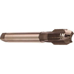 Emuge - 7/16-20 UNF, 3 Flute, Nitride Finish, Cobalt Spiral Point Tap - Modified Bottoming Chamfer, Right Hand Thread, 3-15/16" OAL, 0.866" Thread Length, 0.323" Shank Diam, 3BX Class of Fit, Series Rekord B - Exact Industrial Supply