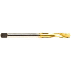 Emuge - 1/4-20 UNC 3 Flute 2BX Modified Bottoming Spiral Flute Tap - Cobalt, TiN Finish, 3.15" OAL, Right Hand Flute, Right Hand Thread, Series Rekord D - USA Tool & Supply