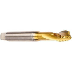 Emuge - 5/16-18 UNC 3 Flute 2BX Modified Bottoming Spiral Flute Tap - Cobalt, TiN Finish, 3.543" OAL, Right Hand Flute, Right Hand Thread, Series Rekord D - USA Tool & Supply