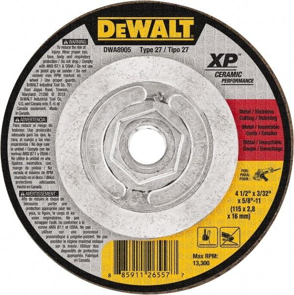 DeWALT - 24 Grit, 4-1/2" Wheel Diam, Type 27 Depressed Center Wheel - Coarse/Medium Grade, Ceramic, N Hardness, 13,300 Max RPM - USA Tool & Supply