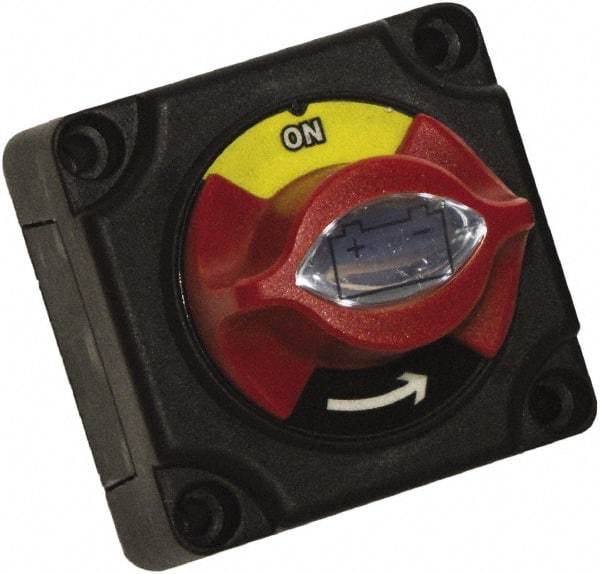 Battery Doctor - 2 Position, 12 Volt, 300 Amp, Single Battery Disconnect Switch - On-Off Sequence, Black & Red - USA Tool & Supply