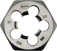 Irwin Hanson - M20x2.50 Metric Coarse Thread, 1-13/16" Hex, Right Hand Thread, Hex Rethreading Die - Carbon Steel - Exact Industrial Supply