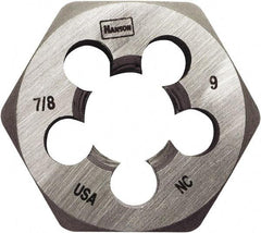 Irwin Hanson - 7/8-9 UNC Thread, 1-13/16" Hex, Right Hand Thread, Hex Rethreading Die - Carbon Steel - Exact Industrial Supply