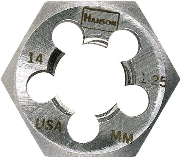 Irwin Hanson - M14x2.00 Metric Coarse Thread, 1-1/16" Hex, Right Hand Thread, Hex Rethreading Die - Carbon Steel, 1/2" Thick - Exact Industrial Supply