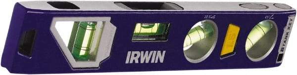 Irwin - Magnetic 9" Long 4 Vial Torpedo Level - Aluminum/Die Cast, Blue, 1 22.5°, 1 45°, 1 Level & 1 Plumb Vials - USA Tool & Supply