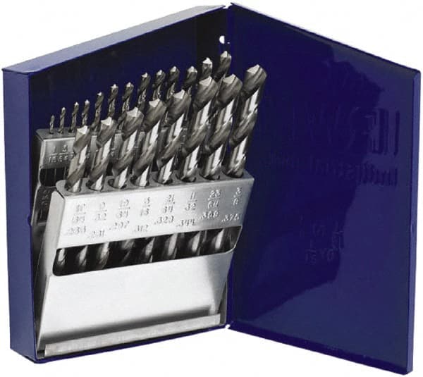 Irwin - 1/16 to 3/8", 118° Point, Bright Finish, High Speed Steel Jobber Length Drill Bit Set - USA Tool & Supply