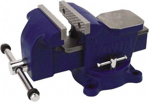 Irwin - 4" Jaw Width, 3" Opening Capacity, 2-13/64" Throat Depth, Steel Swivel Bench Vise - Bolt Down Base Attachment, Anvil - USA Tool & Supply