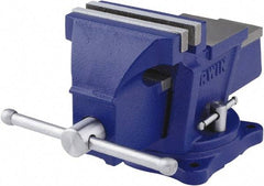 Irwin - 4" Jaw Width, 3" Opening Capacity, 2-3/8" Throat Depth, Steel Swivel Bench Vise - Bolt Down Base Attachment, Anvil - USA Tool & Supply