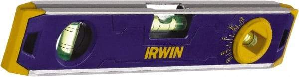 Irwin - Magnetic 9" Long 3 Vial Torpedo Level - Aluminum, Blue, 1 Level, 1 Plumb & 1 Vari-Pitch Vials - USA Tool & Supply